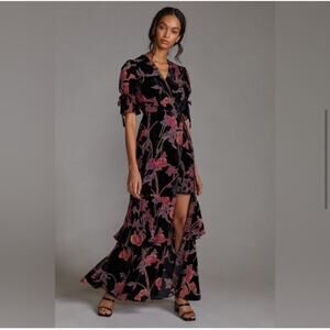 Hutch Black Motif Tiered Velvet Wrap Dress Size X Small